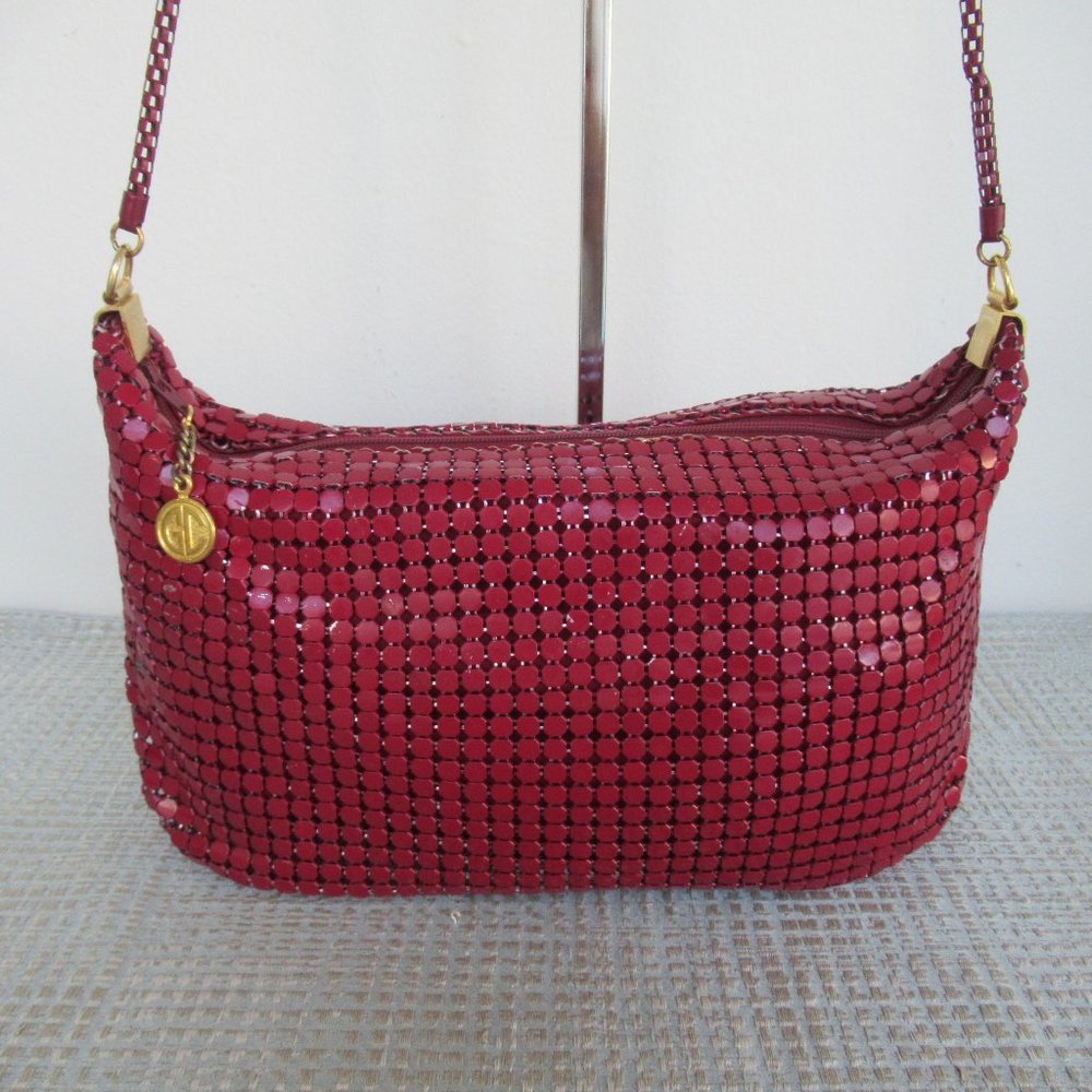Vintage GC Metallic Mesh Shoulder Bag, Made in Hong Kong Medium Size, Red